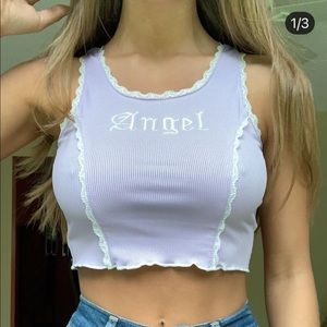 Purple embroidered crop top
